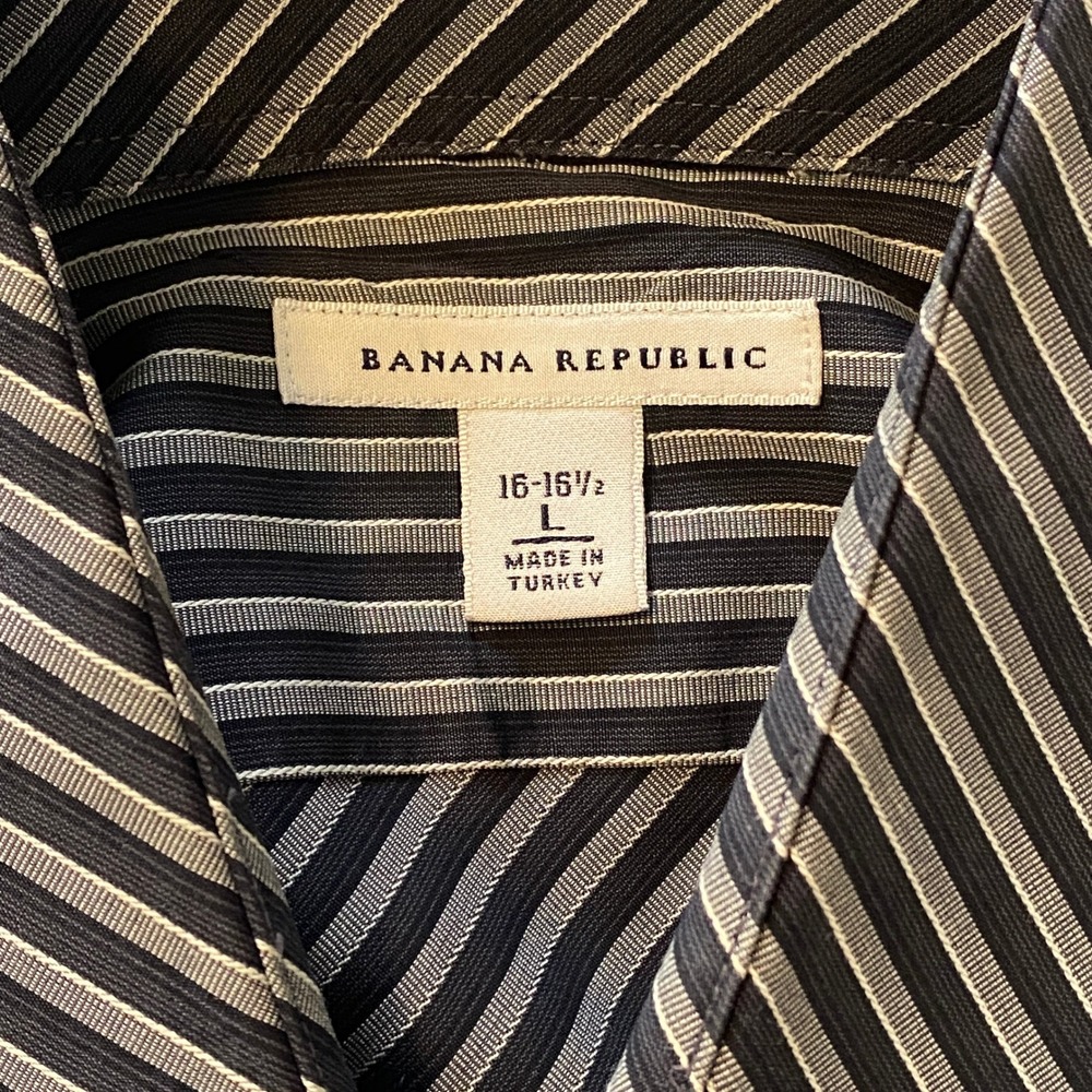Banana Republic Shirt Sz L Black Gray Diagonal Stripe Button Up VTG Y2K ‎ Office - Picture 5 of 11